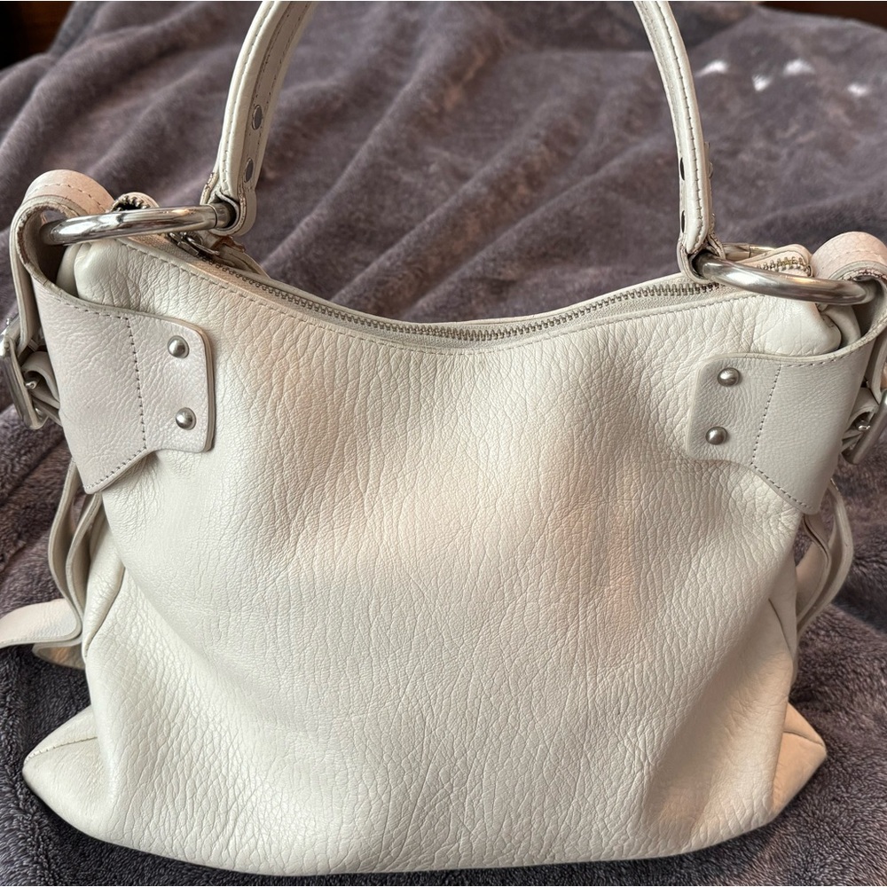 Kenneth Cole Pebbled Leather Vintage Shoulder Hobo Bag Featuring Silver Hardware